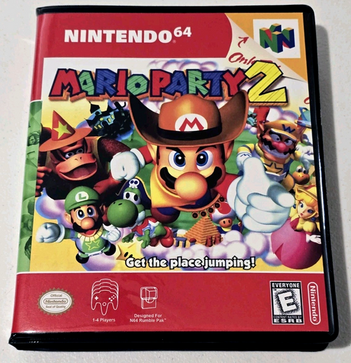 Front view of a Cart Armor® Mario Party 2 Nintendo 64 N64 Premium 64-bit Clamshell Case