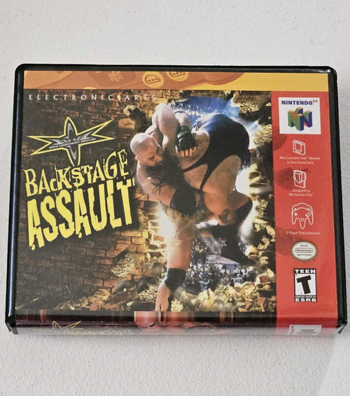 Front view of a Cart Armor® WCW Backstage Assault Nintendo 64 N64 Premium 64-bit Clamshell Case
