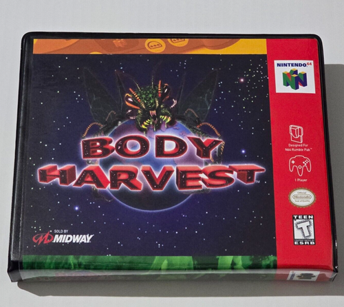 Front view of a Cart Armor® Body Harvest Nintendo 64 N64 Premium 64-bit Clamshell Case