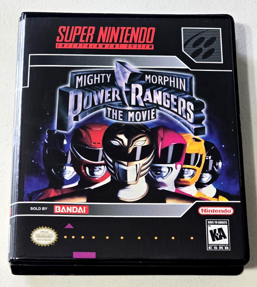 Front view of a Cart Armor® Mighty Morphin Power Rangers The Movie Super Nintendo SNES Premium 16-bit Clamshell Case