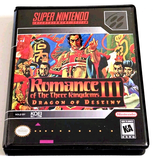 Front view of a Cart Armor® Romance of the Three Kingdoms III Dragon of Destiny Super SNES Premium 16-bit Clamshell Case