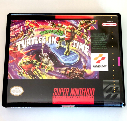 Front view of a Cart Armor® Teenage Mutant Ninja Turtles 4 IV In Time TMNT Super Nintendo SNES Premium 16-bit Clamshell Case