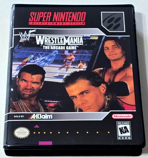 Front view of a Cart Armor® WWF Wrestlemania The Arcade Game Super Nintendo SNES Premium 16-bit Clamshell Case