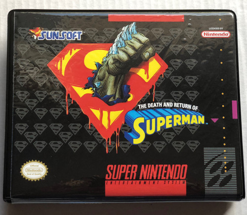 Front view of a Cart Armor® The Death and Return of Superman Super Nintendo SNES Premium 16-bit Clamshell Case