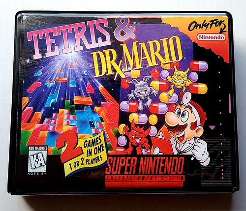 Front view of a Cart Armor® Tetris & Dr. Mario Super Nintendo SNES Premium 16-bit Clamshell Case