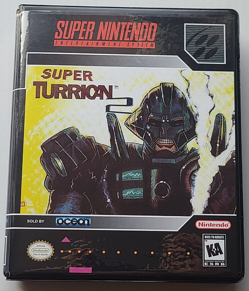 Front view of a Cart Armor® Super Turrican 2 Super Nintendo SNES Premium 16-bit Clamshell Case