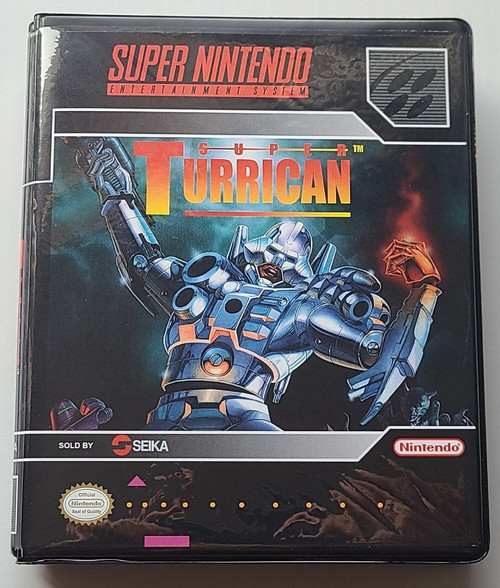 Front view of a Cart Armor® Super Turrican Super Nintendo SNES Premium 16-bit Clamshell Case