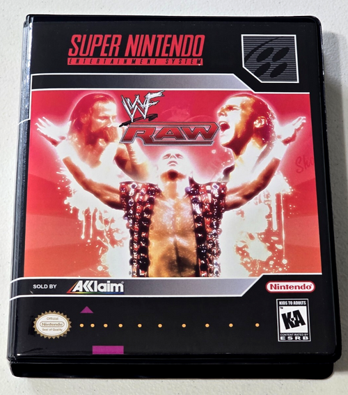 Front view of a Cart Armor® WWF Raw Super Nintendo SNES Premium 16-bit Clamshell Case