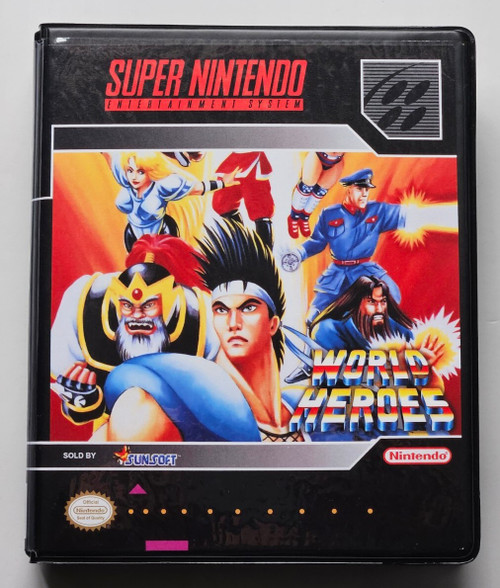 Front view of a Cart Armor® World Heroes Super Nintendo SNES Premium 16-bit Clamshell Case