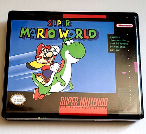 Front view of a Cart Armor® Super Mario World Super Nintendo SNES Premium 16-bit Clamshell Case