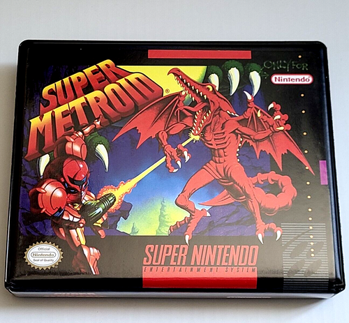 Front view of a Cart Armor® Super Metroid Super Nintendo SNES Premium 16-bit Clamshell Case