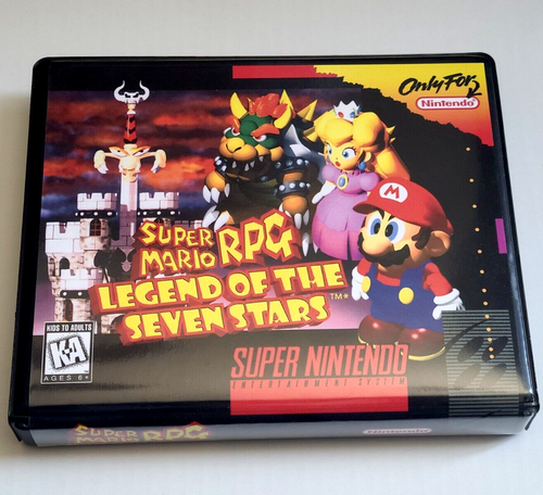 Front view of a Cart Armor® Super Mario RPG Super Nintendo SNES Premium 16-bit Clamshell Case