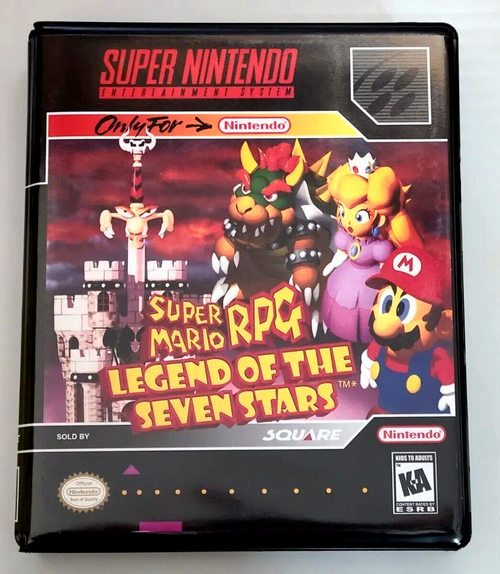 Front view of a Cart Armor® Super Mario RPG Super Nintendo SNES Premium 16-bit Clamshell Case