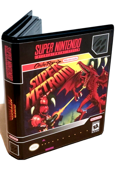 Front view of a Cart Armor® Super Metroid Nintendo Game Quality SNES Premium 16-bit Clamshell Case