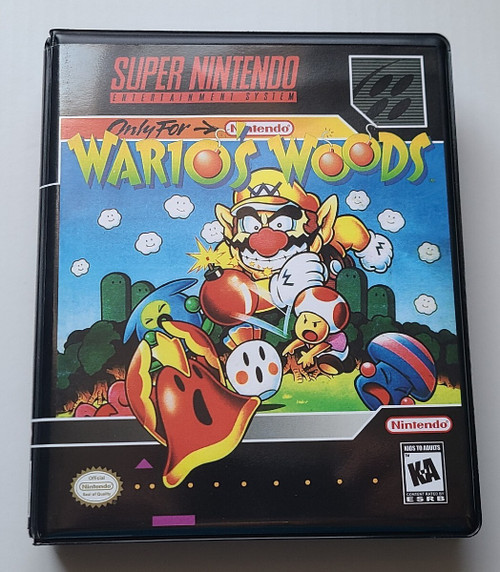 Front view of a Cart Armor® Wario's Woods Super Nintendo SNES Premium 16-bit Clamshell Case