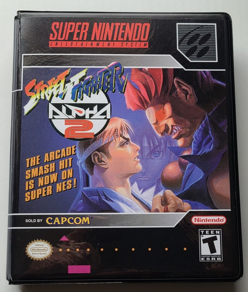 Front view of a Cart Armor® Street Fighter Alpha 2 Super Nintendo SNES Premium 16-bit Clamshell Case
