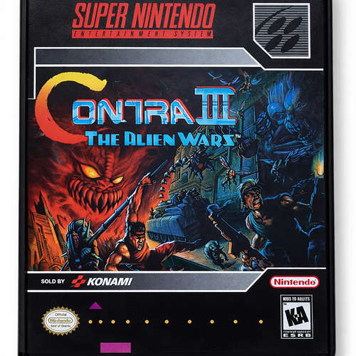 Front view of a Cart Armor® Contra III: The Alien Wars Super SNES Premium 16-bit Clamshell Case