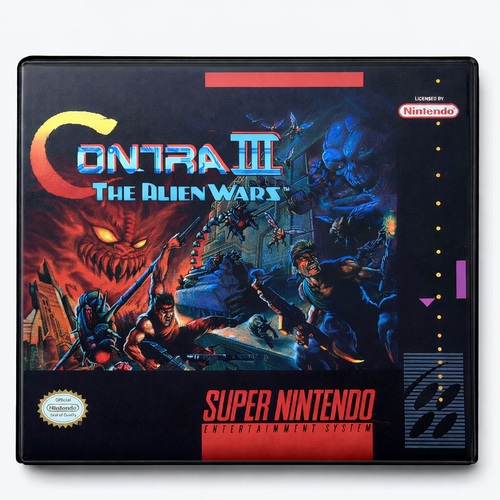 Front view of a Cart Armor® Contra III: The Alien Wars Super SNES Premium 16-bit Clamshell Case