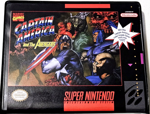 Front view of a Cart Armor® Captain America And The Avengers Super Nintendo SNES Premium 16-bit Clamshell Case