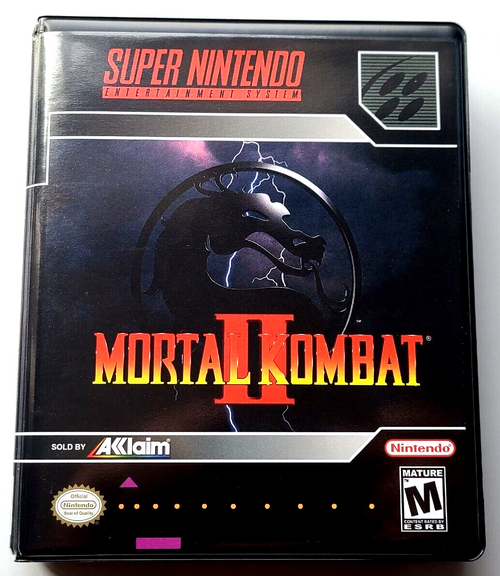 Front view of a Cart Armor® Mortal Kombat II Nintendo SNES Premium 16-bit Clamshell Case