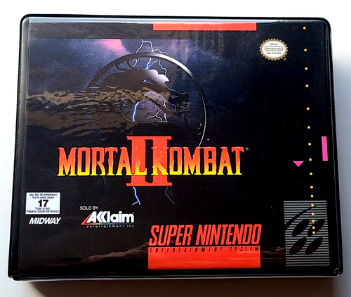 Front view of a Cart Armor® Mortal Kombat II Super Nintendo SNES Premium 16-bit Clamshell Case