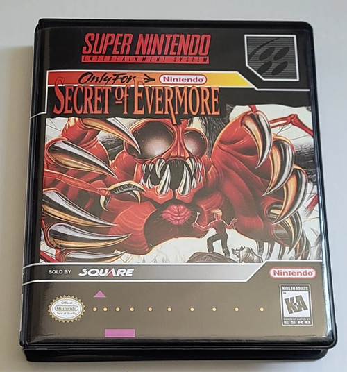 Front view of a Cart Armor® Secret of Evermore Super Nintendo SNES Premium 16-bit Clamshell Case