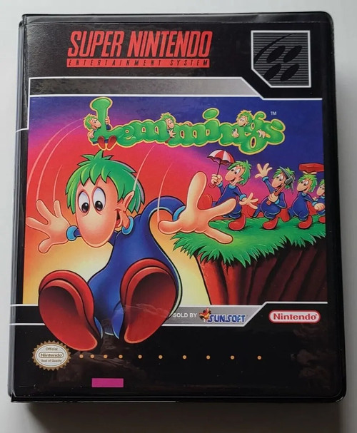 Front view of a Cart Armor® Lemmings Super Nintendo SNES Premium 16-bit Clamshell Case