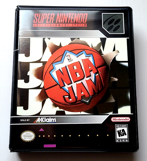 Front view of a Cart Armor® NBA Jam Super Nintendo SNES Premium 16-bit Clamshell Case