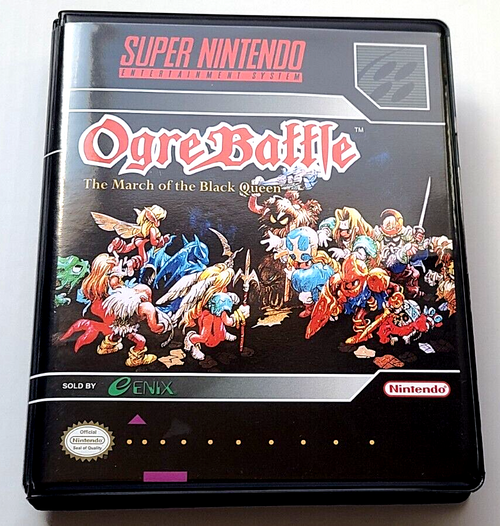 Front view of a Cart Armor® Ogre Battle Super Nintendo SNES Premium 16-bit Clamshell Case