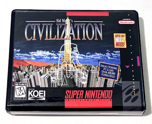 Front view of a Cart Armor® Civilization Super Nintendo SNES Premium 16-bit Clamshell Case