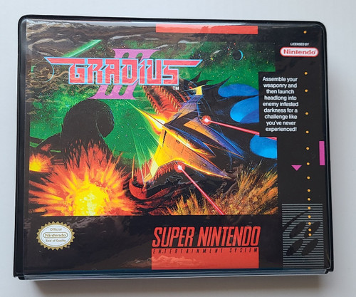 Front view of a Cart Armor® Gradius III Super Nintendo SNES Premium 16-bit Clamshell Case