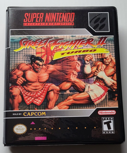 Front view of a Cart Armor® Street Fighter II Turbo Nintendo SNES Premium 16-bit Clamshell Case