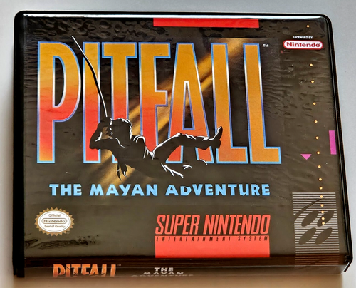 Front view of a Cart Armor® Pitfall: The Mayan Adventure Super Nintendo SNES Premium 16-bit Clamshell Case