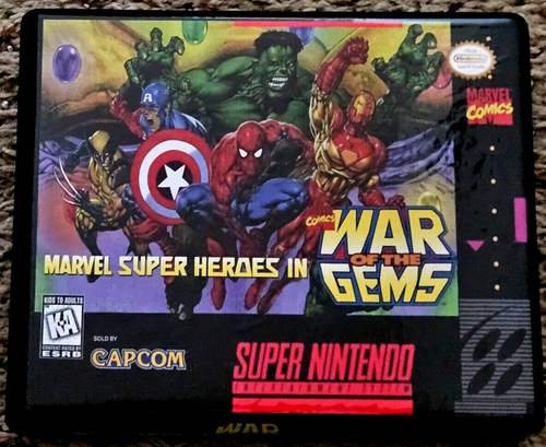 Front view of a Cart Armor® Marvel Super Heroes in War of the Gems Super Nintendo SNES Premium 16-bit Clamshell Case