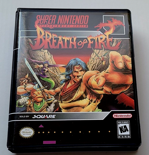 Front view of a Cart Armor® Breath of Fire Super Nintendo SNES Premium 16-bit Clamshell Case