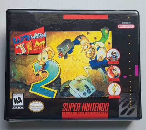 Front view of a Cart Armor® Earthworm Jim 2 Super Nintendo SNES Premium 16-bit Clamshell Case