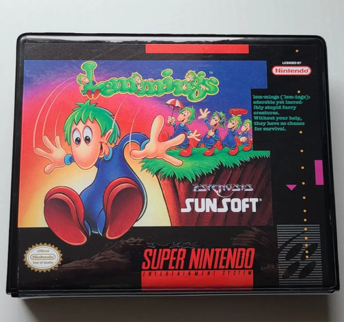 Front view of a Cart Armor® Lemmings Super Nintendo SNES Premium 16-bit Clamshell Case
