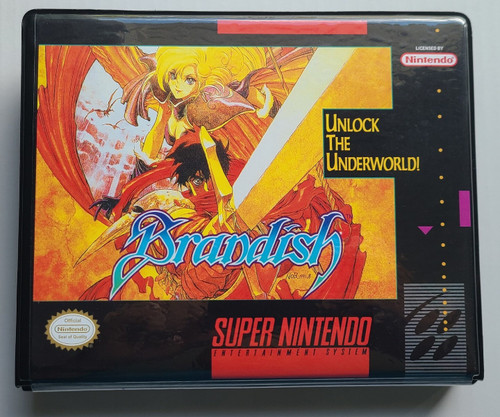 Front view of a Cart Armor® Brandish Super Nintendo SNES Premium 16-bit Clamshell Case