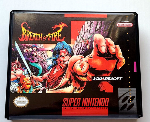 Front view of a Cart Armor® Breath of Fire Super Nintendo SNES Premium 16-bit Clamshell Case