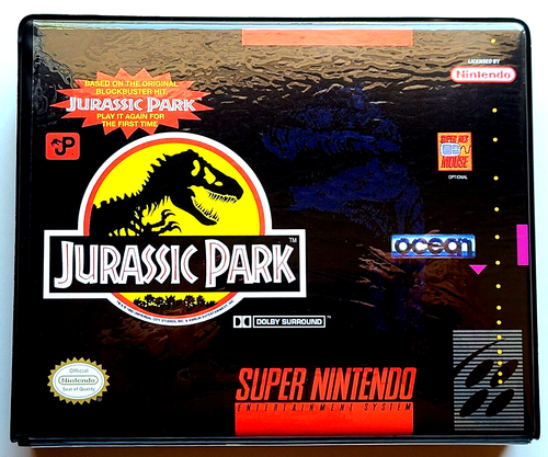 Front view of a Cart Armor® Jurassic Park Super Nintendo SNES Premium 16-bit Clamshell Case