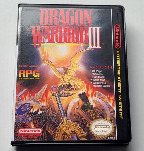 Front view of a Cart Armor® Dragon Warrior III 3 Nintendo NES Premium 8-bit Clamshell Case