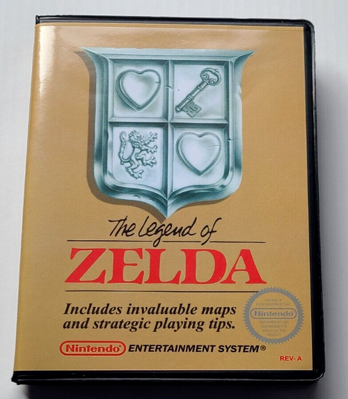 Front view of a Cart Armor archival-quality clamshell case for a Nintendo NES Legend of Zelda cartridge.