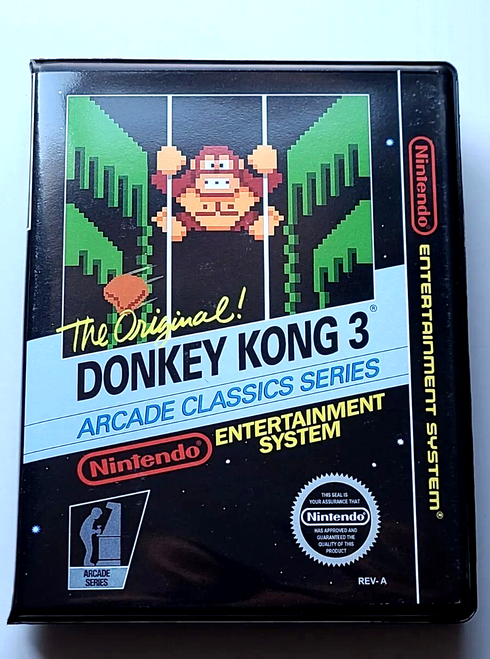 Front view of a Cart Armor® The Original Donkey Kong 3 Nintendo NES Premium 8-bit Clamshell Case