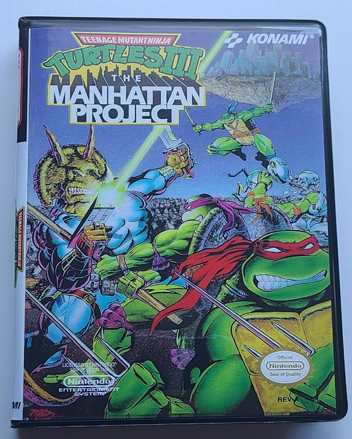 Front view of a Cart Armor® Teenage Mutant Ninja Turtles III The The Manhattan Project TMNT Premium 8-bit Retro Style Clamshell Case