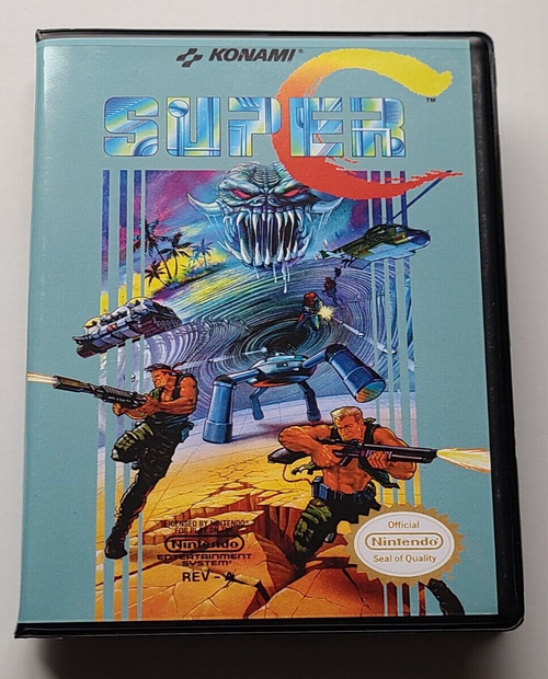 Front view of a Cart Armor® Super C Contra Nintendo NES Premium 8-bit Clamshell Case