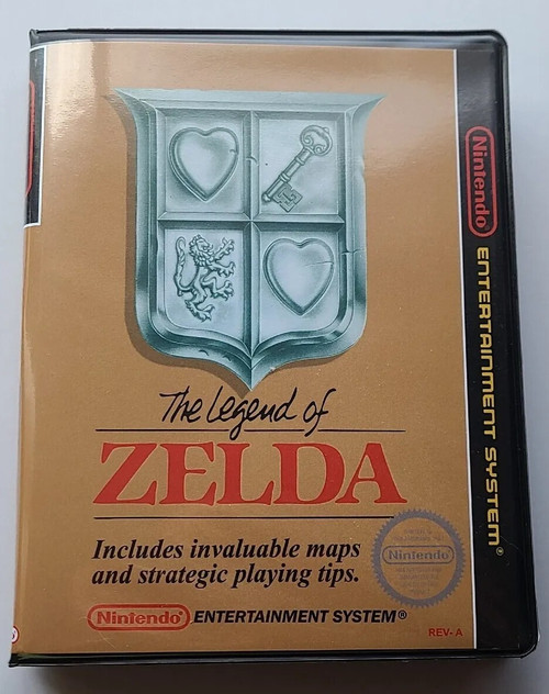 Front view of a Cart Armor archival-quality clamshell case for a Nintendo NES Legend of Zelda cartridge.
