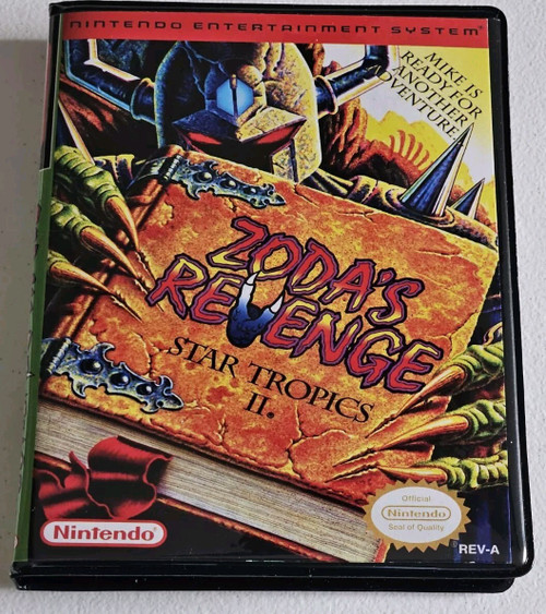 Front view of a Cart Armor® Zoda's Revenge Star Tropics 2 II Nintendo NES Premium 8-bit Clamshell Case
