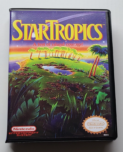 Front view of a Cart Armor® Star Tropics Nintendo NES Premium 8-bit Clamshell Case