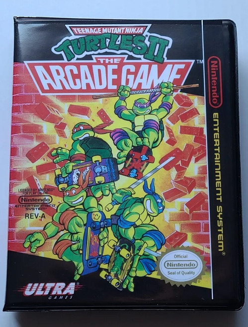 Front view of a Cart Armor® Teenage Mutant Ninja Turtles II The Arcade Game TMNT Nintendo NES Premium 8-bit Clamshell Case
