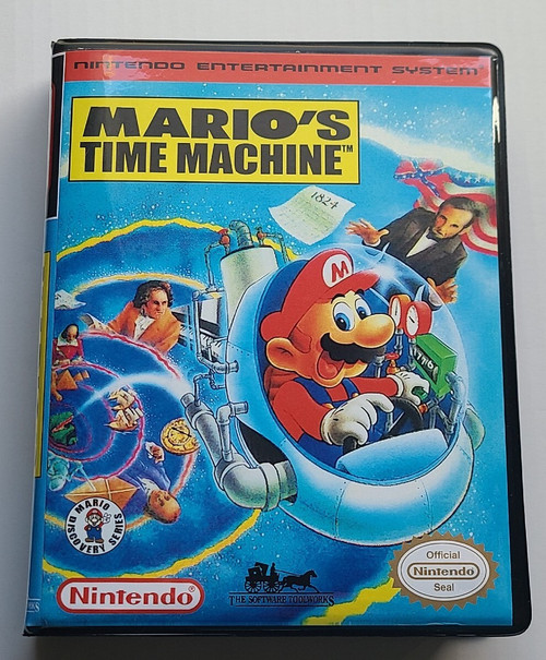 Front view of a Cart Armor® Mario's Time Machine Nintendo NES Premium 8-bit Clamshell Case